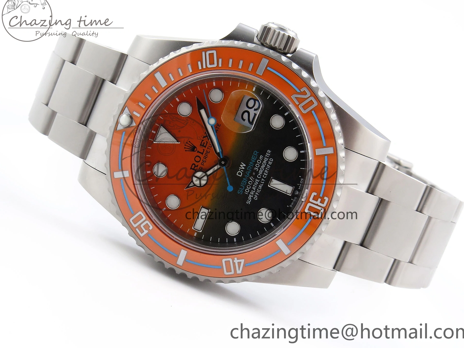 0225 ZeroBulk SUBMARINER DIW SANDBLASTED VSF 1:1 BEST EDITION ORANGE CERAMIC BEZEL ORANGE BLACK DIAL ON SS BRACELET VS 1765